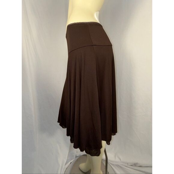 Vintage Y2K Wrapper Brown Swing Skirt Made in USA Stretchy Flowy A-Line Minimali - Picture 3 of 13